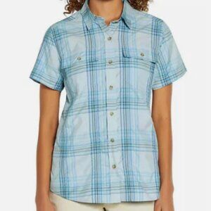 NEW WOMENS szLARGE BLUE PLAID EDDIE BAUER ADVENTURE MOISTURE WICK SHIRT LD 6883